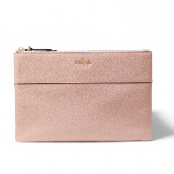 Kate Spade pebbled leather blush pink clutch gold - Picture 1 of 8